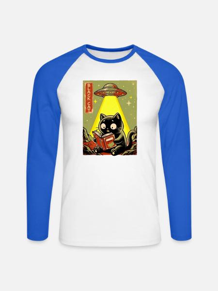 Leseabend unter UFO Lichtkatze - Unisex Baseballshirt langarm - Weiß/Royalblau