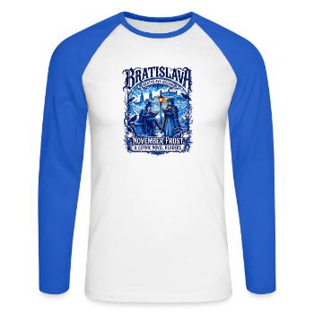 Bratislava November Frost Gothic Novel Readers - Unisex Baseballshirt langarm - Weiß/Royalblau - Vorne - Nik (191cm)