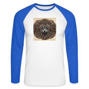 Steampunk-Hund keltische Knoten - Unisex Baseballshirt langarm - Weiß/Royalblau - Vorne - Nik (191cm)