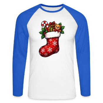 Weihnachtsstrumpf mit Teddy und Geschenken - Unisex Baseballshirt langarm - Weiß/Royalblau - Vorne - Nik (191cm)