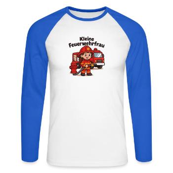 Kleine Feuerwehrfrau – Kinder Feuerwehr - Unisex Baseballshirt langarm - Weiß/Royalblau - Vorne - Nik (191cm)