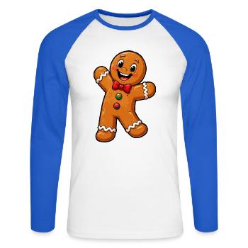 Lebkuchenmännchen mit roter Schleife - Unisex Baseballshirt langarm - Weiß/Royalblau - Vorne - Nik (191cm)