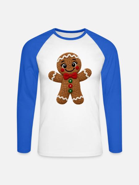 Lebkuchen Weihnachten Häkeloptik süßes Plätzchen - Unisex Baseballshirt langarm - Weiß/Royalblau