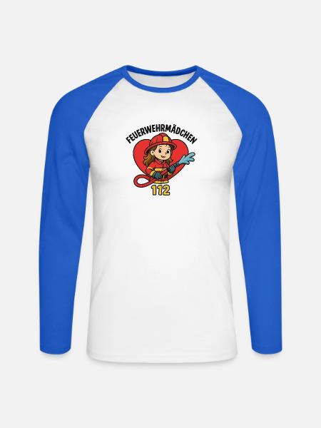 Feuerwehrmädchen 112 Herz - Unisex Baseballshirt langarm - Weiß/Royalblau