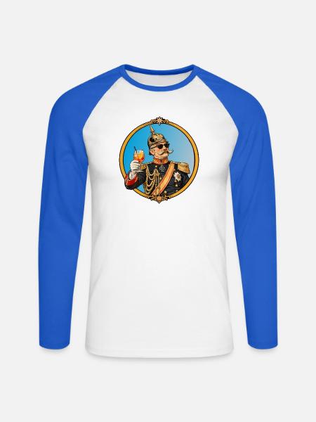 Kaiser Wilhelm mit Sonnenbrille und Cocktail - Unisex Baseballshirt langarm - Weiß/Royalblau