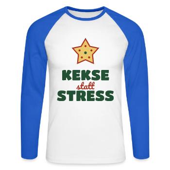 Kekse statt Stress – Plätzchen Weihnachten - Unisex Baseballshirt langarm - Weiß/Royalblau - Vorne - Nik (191cm)