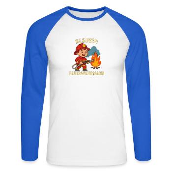 Kleiner Feuerwehrmann Geschenk - Unisex Baseballshirt langarm - Weiß/Royalblau - Vorne - Nik (191cm)