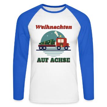 Weihnachten auf Achse – Retro LKW Fernfahrer - Unisex Baseballshirt langarm - Weiß/Royalblau - Vorne - Nik (191cm)