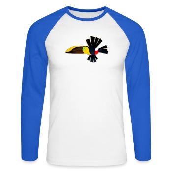 Schrulliger Fukan-Fukan-Kastanien-Mandibel-Toukan - Unisex Baseballshirt langarm - Weiß/Royalblau - Vorne - Nik (191cm)