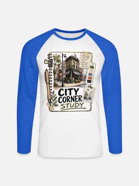 CITY CORNER STUDY - Unisex Baseballshirt langarm - Weiß/Royalblau