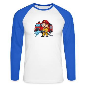 Feuerwehrmädchen mit Löschfahrzeug - Unisex Baseballshirt langarm - Weiß/Royalblau - Vorne - Nik (191cm)