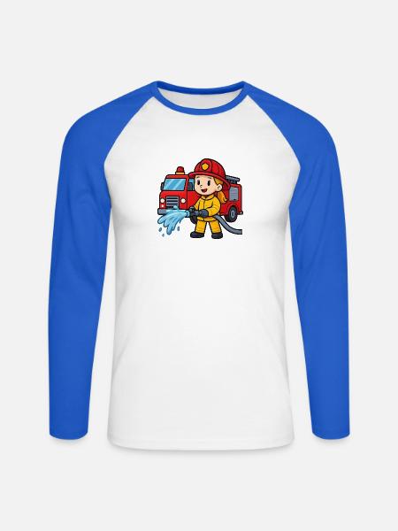 Feuerwehrmädchen mit Löschfahrzeug - Unisex Baseballshirt langarm - Weiß/Royalblau