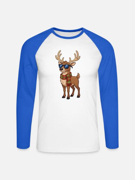 Rentier - Unisex Baseballshirt langarm - Weiß/Royalblau