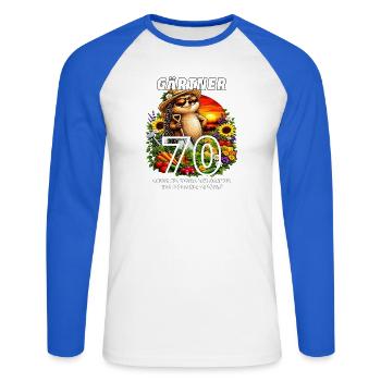Gärtner Unkraut und Schnecken entfernt 70 - Unisex Baseballshirt langarm - Weiß/Royalblau - Vorne - Nik (191cm)