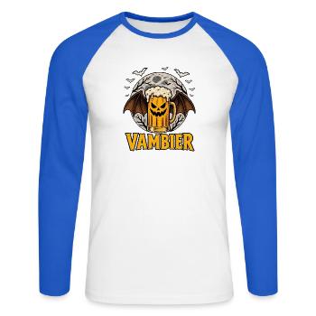 Vambier Halloween Bier Vampir Kürbis Fledermäuse - Unisex Baseballshirt langarm - Weiß/Royalblau - Vorne - Nik (191cm)