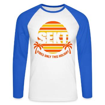 Sekt Vibes Only Weihnachtsfeier Silvester Sekt - Unisex Baseballshirt langarm - Weiß/Royalblau - Vorne - Nik (191cm)