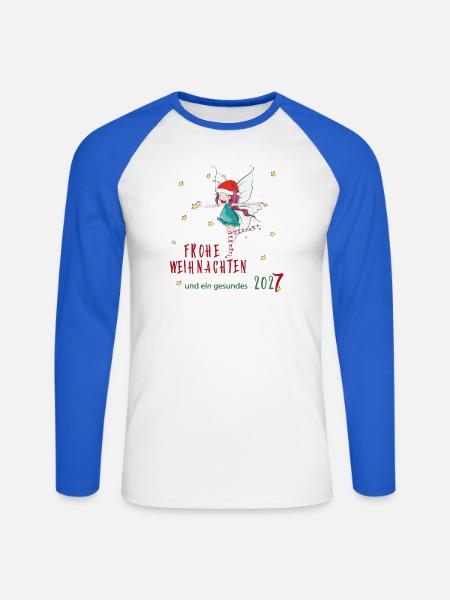 Weihnachtsfee mit Santa-Hut und Sternen - Unisex Baseballshirt langarm - Weiß/Royalblau