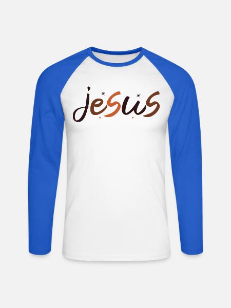 Jesus - Unisex Baseballshirt langarm - Weiß/Royalblau