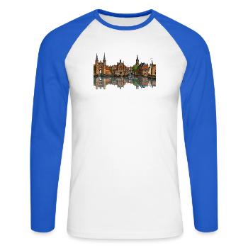 Blick auf Delft - Unisex Baseballshirt langarm - Weiß/Royalblau - Vorne - Nik (191cm)