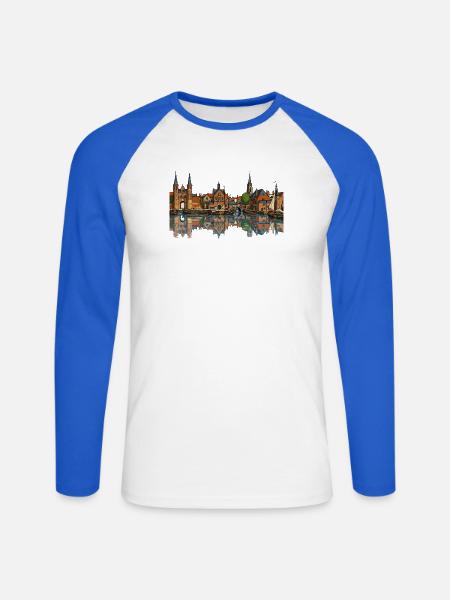 Blick auf Delft - Unisex Baseballshirt langarm - Weiß/Royalblau