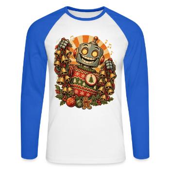 Christmas Roboter-Onkel mit vielen Glocken - Unisex Baseballshirt langarm - Weiß/Royalblau - Vorne - Nik (191cm)