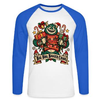 Christmas Monster Big Bro Bigger Chaos - Unisex Baseballshirt langarm - Weiß/Royalblau - Vorne - Nik (191cm)