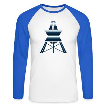 Løkken – Seezeichen als maritimes Symbol - Unisex Baseballshirt langarm - Weiß/Royalblau - Vorne - Nik (191cm)