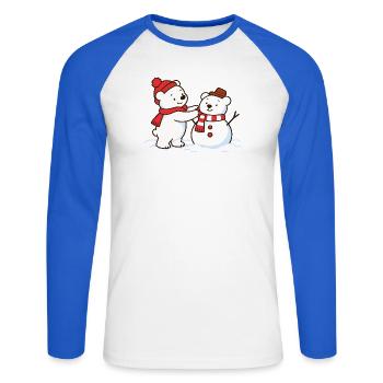 Eisbär baut einen Bären-Schneemann  - Unisex Baseballshirt langarm - Weiß/Royalblau - Vorne - Nik (191cm)