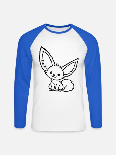 Niedlicher Fennek im Kinder-Kritzelstil - Unisex Baseballshirt langarm - Weiß/Royalblau