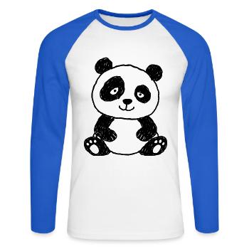 Niedlicher Panda im Kinder-Kritzelstil - Unisex Baseballshirt langarm - Weiß/Royalblau - Vorne - Nik (191cm)
