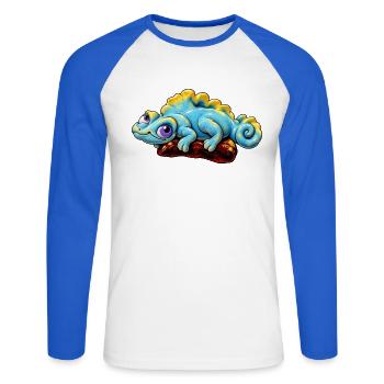 Jaszczurka_SpokoLoko - Unisex Baseballshirt langarm - Weiß/Royalblau - Vorne - Nik (191cm)