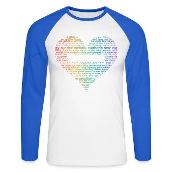 Tranceherz – Worte der Euphorie - Unisex Baseballshirt langarm - Weiß/Royalblau - Vorne - Nik (191cm)