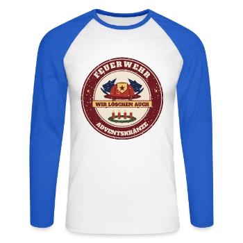 Feuerwehr – Wir löschen auch Adventskränze - Unisex Baseballshirt langarm - Weiß/Royalblau - Vorne - Nik (191cm)