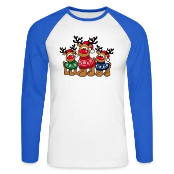 Weihnachts-Elche – Christmas Crew - Unisex Baseballshirt langarm - Weiß/Royalblau - Vorne - Nik (191cm)
