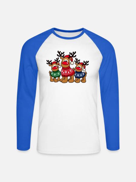 Weihnachts-Elche – Christmas Crew - Unisex Baseballshirt langarm - Weiß/Royalblau
