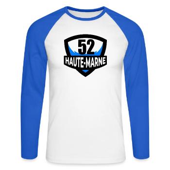 52 Haute-Marne - Unisex Baseballshirt langarm - Weiß/Royalblau - Vorne - Nik (191cm)