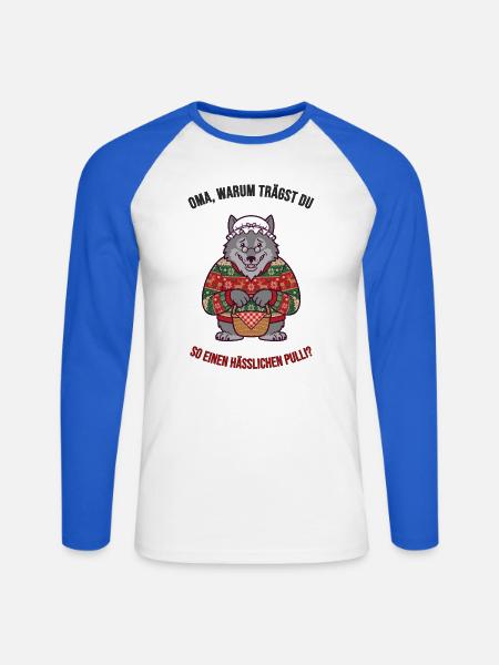 Hässlicher Weihnachtspullover – Wolf & Oma - Unisex Baseballshirt langarm - Weiß/Royalblau