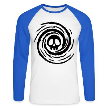 Schädel und Schwarzes Loch - Unisex Baseballshirt langarm - Weiß/Royalblau - Vorne - Nik (191cm)