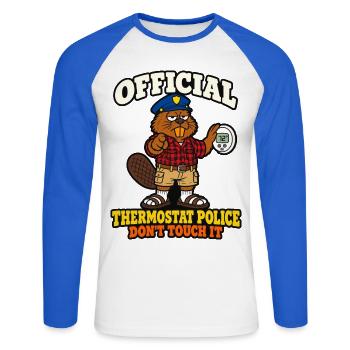 Offizielle Thermostatpolizei Fass das nicht an, lustiger Papa. - Unisex Baseballshirt langarm - Weiß/Royalblau - Vorne - Nik (191cm)