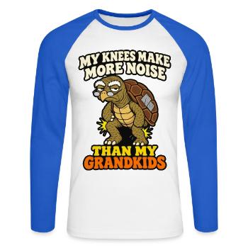 Meine Knie machen mehr Lärm als die meiner Enkelkinder Komisch - Unisex Baseballshirt langarm - Weiß/Royalblau - Vorne - Nik (191cm)
