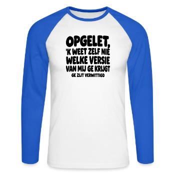 Lustiges flämisches T-Shirt - Unisex Baseballshirt langarm - Weiß/Royalblau - Vorne - Nik (191cm)