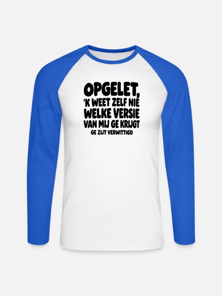 Lustiges flämisches T-Shirt - Unisex Baseballshirt langarm - Weiß/Royalblau