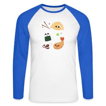 Asia Snacks für Essensliebhaber und Japan Fans - Unisex Baseballshirt langarm - Weiß/Royalblau - Vorne - Nik (191cm)
