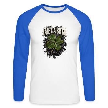 ODDROO – Schicksal & Kleeblatt - Unisex Baseballshirt langarm - Weiß/Royalblau - Vorne - Nik (191cm)