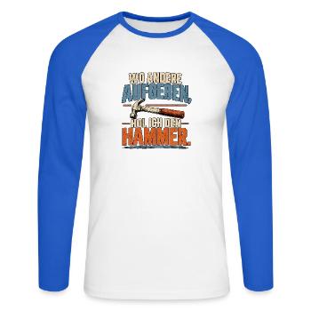 Wo andere aufgeben hol ich den Hammer - Unisex Baseballshirt langarm - Weiß/Royalblau - Vorne - Nik (191cm)