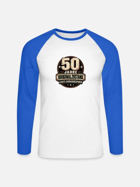 50 Jahre – Originalzustand Gebrauchsspuren - Unisex Baseballshirt langarm - Weiß/Royalblau