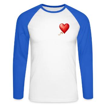 Herz mit Herbstblättern aus den Cévennen - Unisex Baseballshirt langarm - Weiß/Royalblau - Vorne - Nik (191cm)