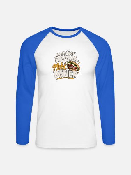 Weniger Drama, Mehr Döner - Unisex Baseballshirt langarm - Weiß/Royalblau