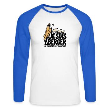 Ich bin ein Hirte – Humor - Unisex Baseballshirt langarm - Weiß/Royalblau - Vorne - Nik (191cm)