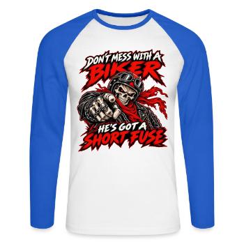 Nerv keinen Radfahrer, er ist schnell weggegangen - Unisex Baseballshirt langarm - Weiß/Royalblau - Vorne - Nik (191cm)